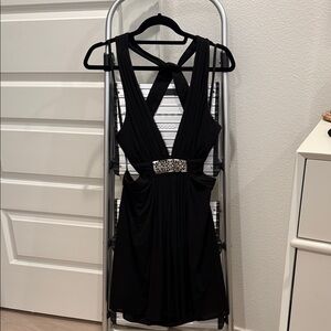 BCBGMaxAzria Black Backless Dress with Embellished Detail